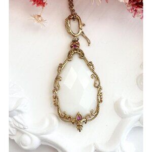 Victorian Inspired White Vermeil Gold T Sterling Vintage Pendant Necklace 20"